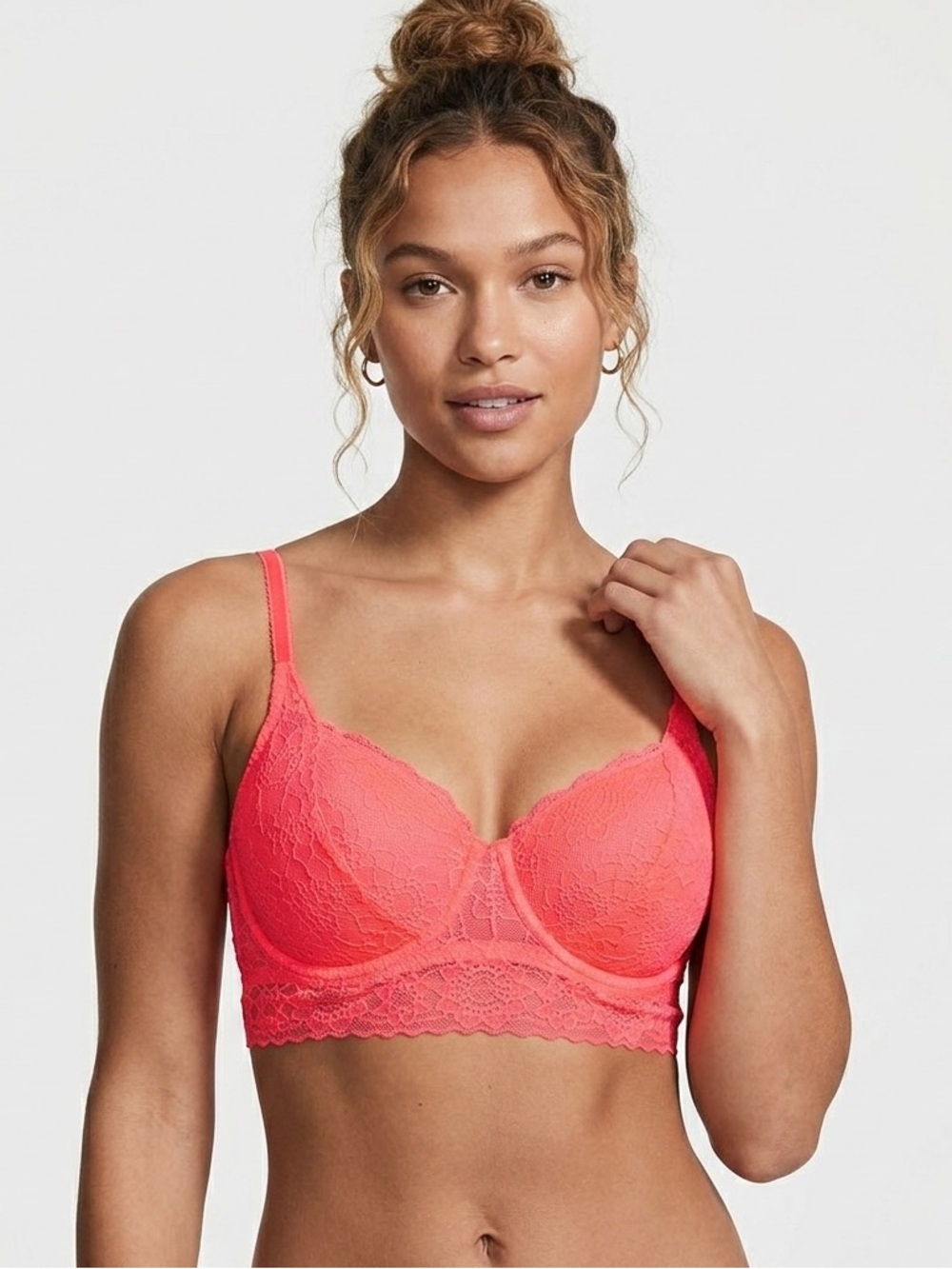 PINK Victoria’s Lace Bralette Underwire. Bright Orange. EUC. Size Large (DD)